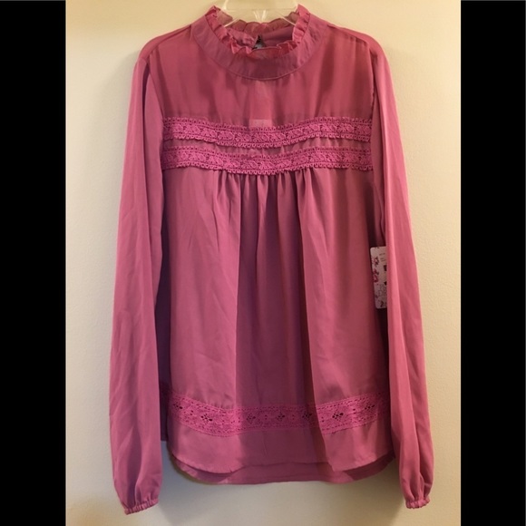 NWT Self Esteem Sheer Red Violet Blouse - Picture 4 of 7